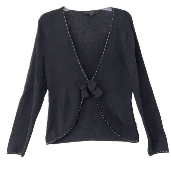 BCBGMaxAzria | Black Bow Long Sleeve Knit Cardigan Sweater, Large - Picture 1 of 7